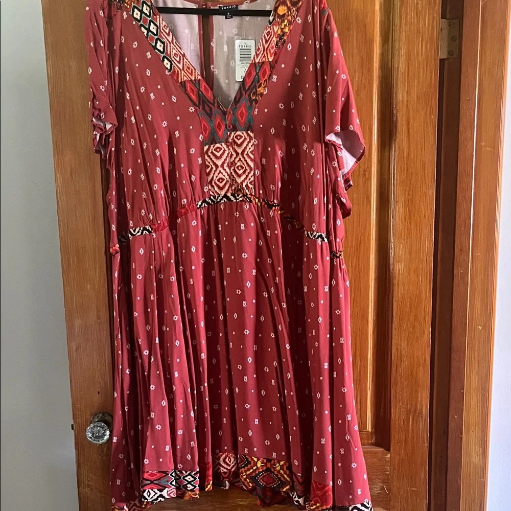 torrid rust red boho V-neck maxi dress with tribal trim - Picture 2 of 3